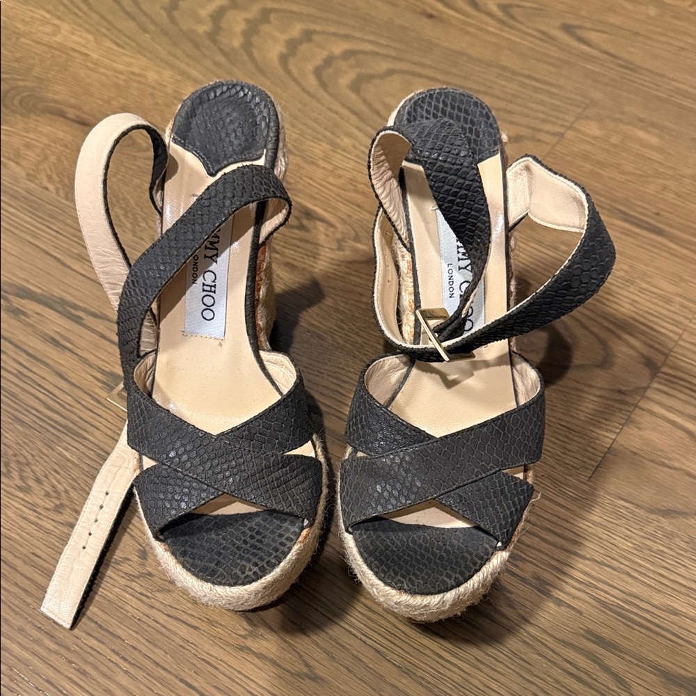Jimmy Choo Brown Suede Espadrille Wedge Sandals